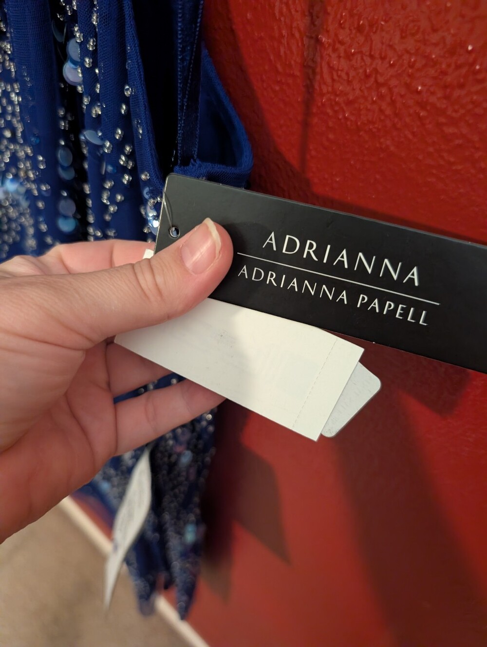 Adrianna Papell Royal Blue Sequined Evening Dress with Beading - Picture 3 of 7